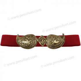 Women's Buckle 01 golden patina with red belt